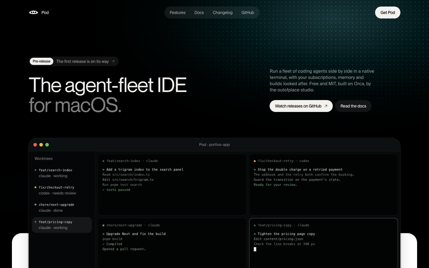 The first screen of pod.codes